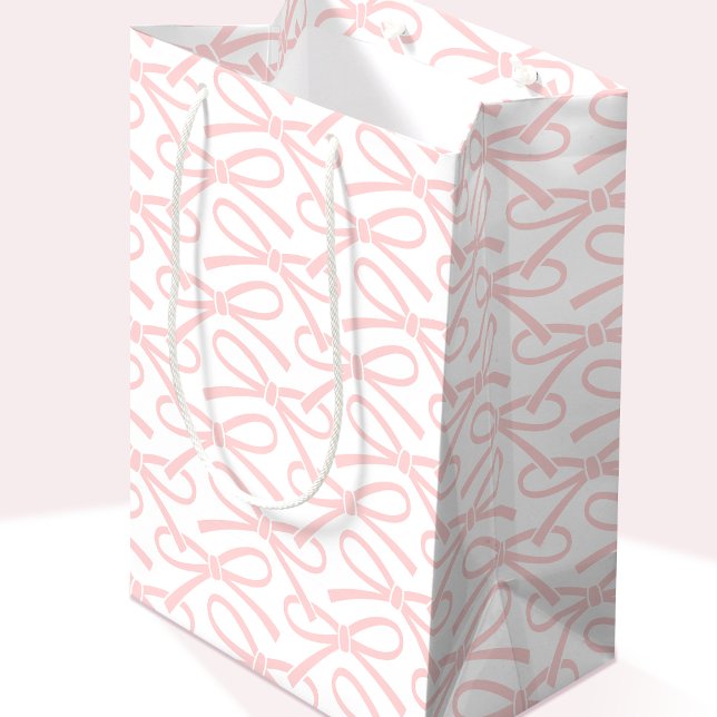 Pretty Pink Bow Pattern White Medium Gift Bag (Creator Uploaded)