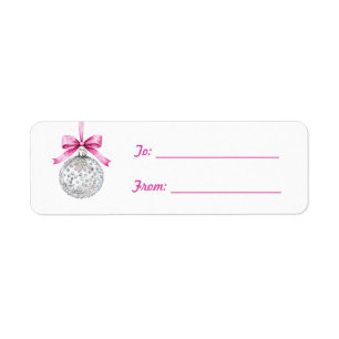 Pretty Pink Bow Silver Ornament Christmas Return Address Label