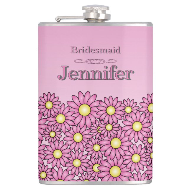 Pretty Pink Bridesmaid Flower Flask (Front)