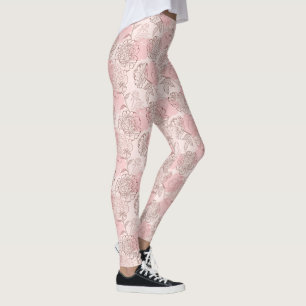 Pretty Pink Brown Floral Leggings