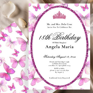 Pretty Pink Butterflies 18th Birthday Debut  Invitation