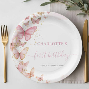 Pretty Pink Butterflies 1st 2nd 3rd 5th Birthday Paper Plate