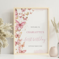 Pretty Pink Butterflies 1st First Birthday Welcome