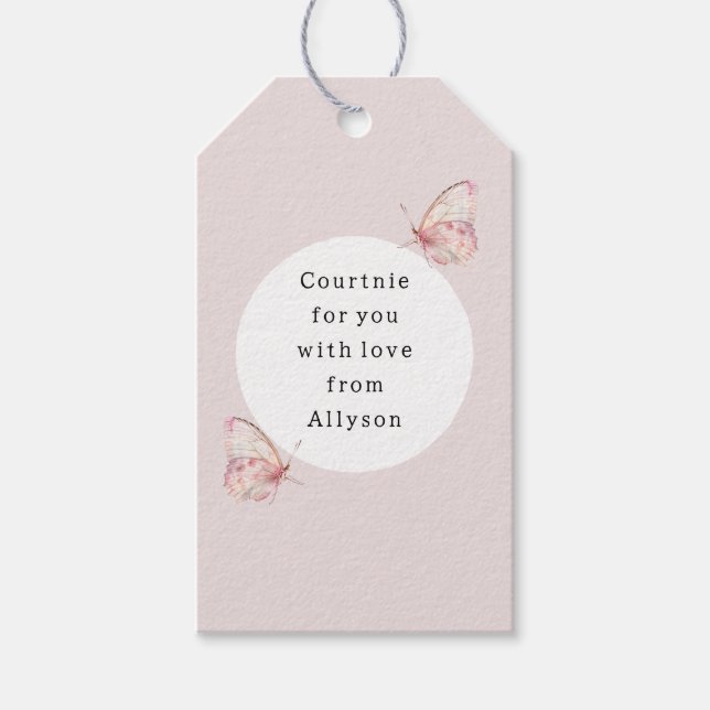 Pretty Pink Butterflies Birthday Gift Tags (Front)