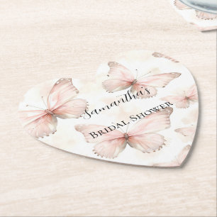 Pretty Pink Butterflies Bridal Shower Paper Coaster