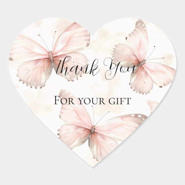 Pretty Pink Butterflies Bridal Shower Thank You Heart Sticker (Front)