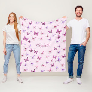 Pretty Pink Butterflies Custom Name Fleece Blanket