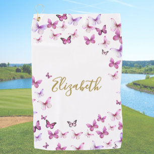 Pretty Pink Butterflies Custom Name Golf Towel