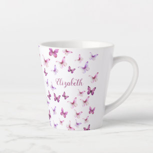 Pretty Pink Butterflies Custom Name Latte Mug