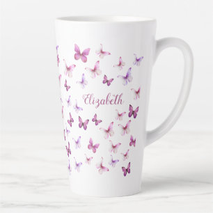 Pretty Pink Butterflies Custom Name Latte Mug