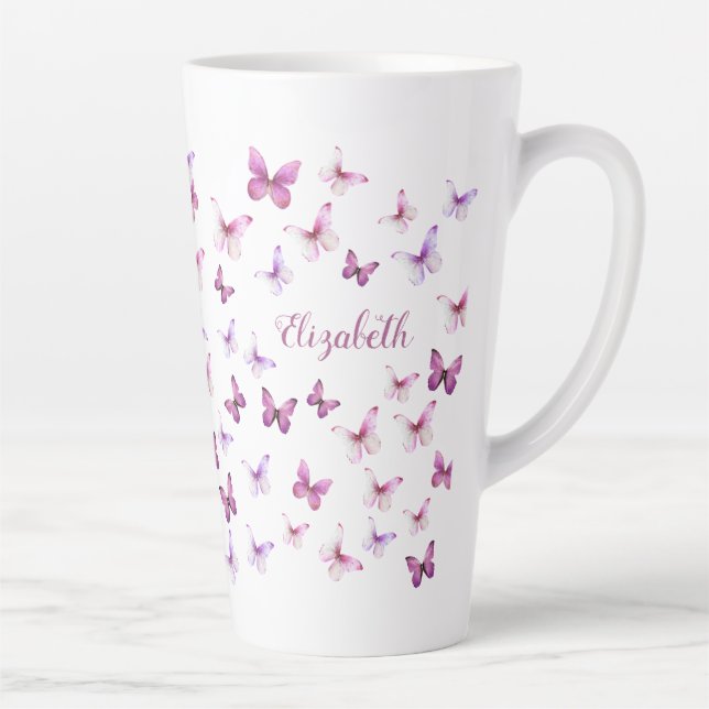 Pretty Pink Butterflies Custom Name Latte Mug (Right)