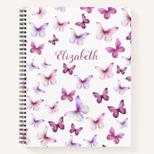Pretty Pink Butterflies Custom Name Notebook