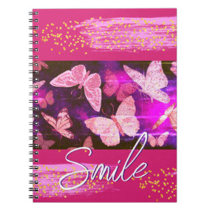 Pretty Pink Butterflies Dots Abstract Notebook