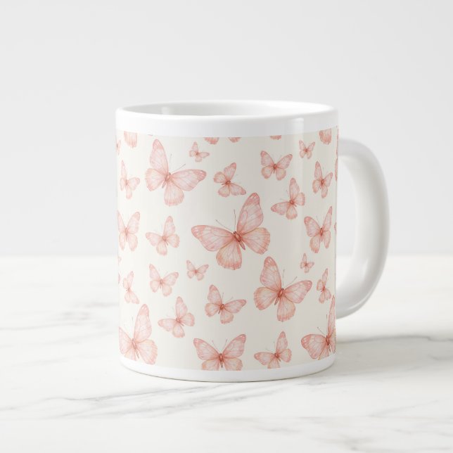 Pretty pink butterflies large coffee mug (Front Right)