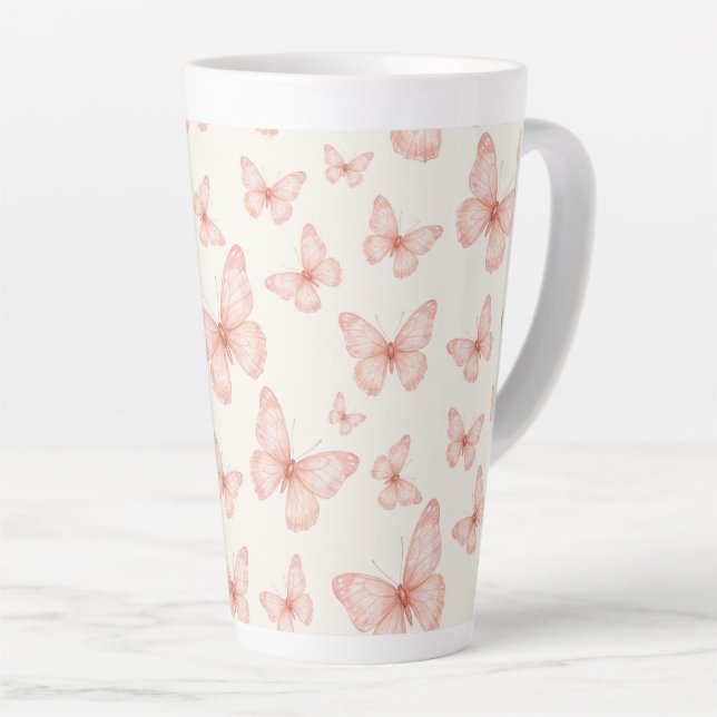 Pretty pink butterflies latte mug (Right Angle)