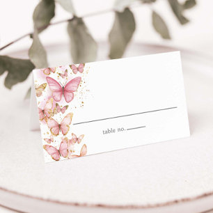 Pretty Pink Butterflies Sweet 16 Quince Birthday Place Card