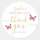 Pretty Pink Butterfly 1st Birthday Thank you Classic Round Sticker | Zazzle