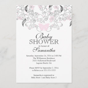 Pretty Pink Butterfly Baby Girl Baby Shower Invitation