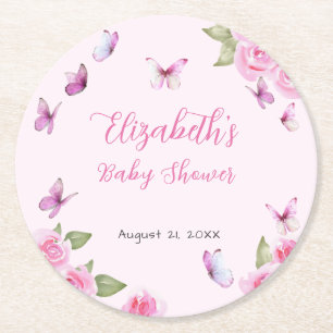 Pretty Pink Butterfly Baby Shower Coaster