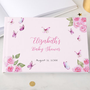 Pretty Pink Butterfly Baby Shower Guest Book