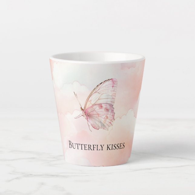 Pretty Pink Butterfly In The Clouds Latte Mug (Front)