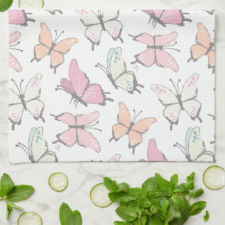 Pretty Pink Butterfly Pattern Tea Towel