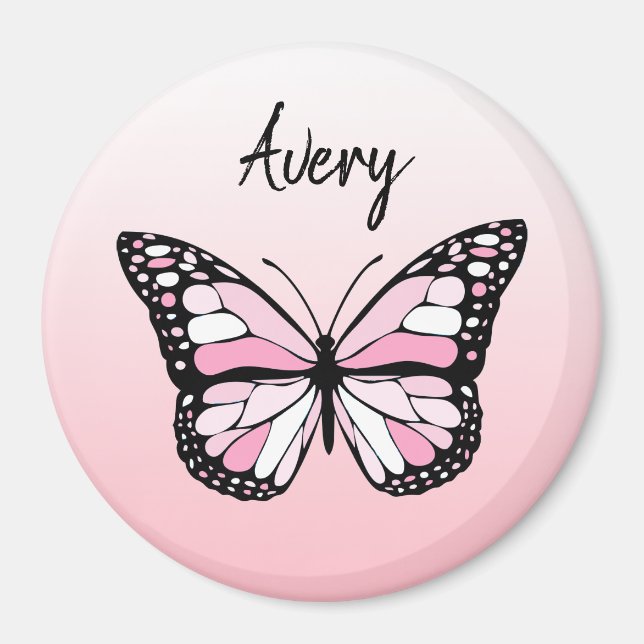 Pretty Pink Butterfly Personalised Name Magnet (Front)