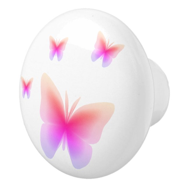 Pretty Pink Butterfly Print Ceramic Knob (Right)