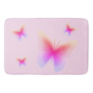 Pretty Pink Butterfly Print on Pink Bath Mat
