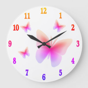 Pretty Pink Butterfly Print on Pink Large Clock