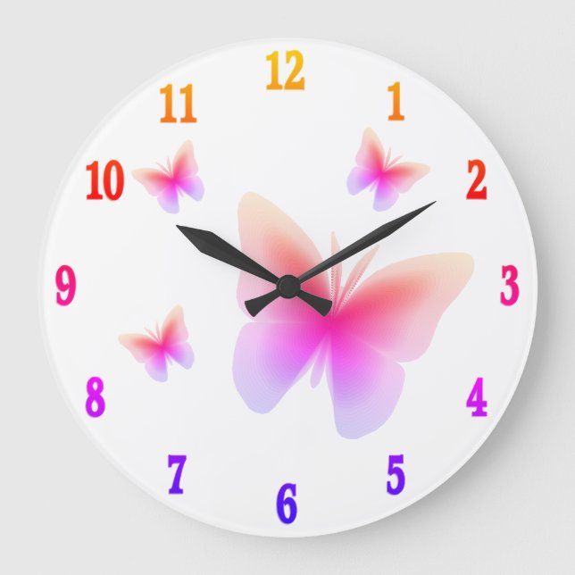 Pretty Pink Butterfly Print on Pink Large Clock (Front)