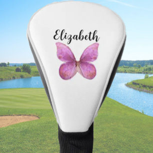 Pretty pink butterfly with custom name ladies golf head cover