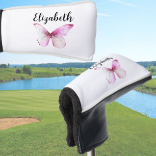 Pretty pink butterfly with custom name ladies golf head cover