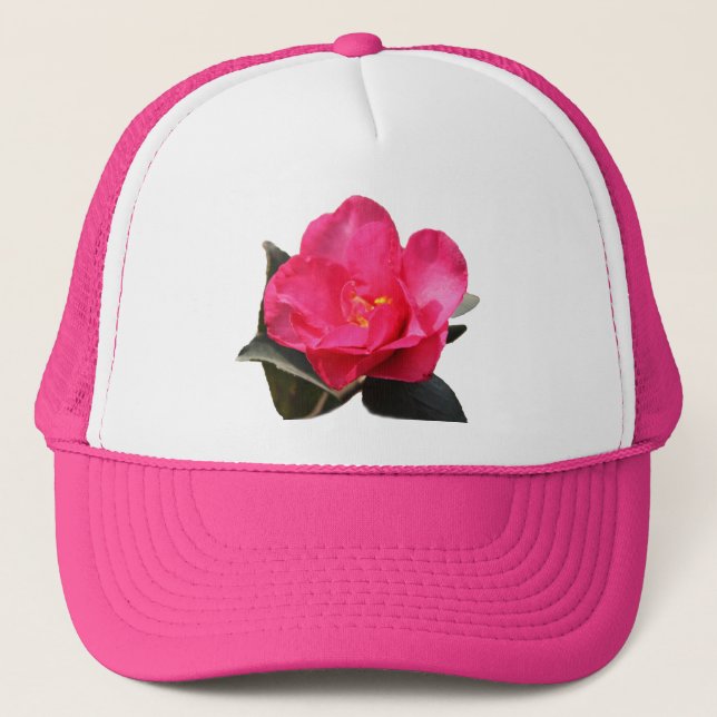 pretty pink camellia flower trucker hat (Front)