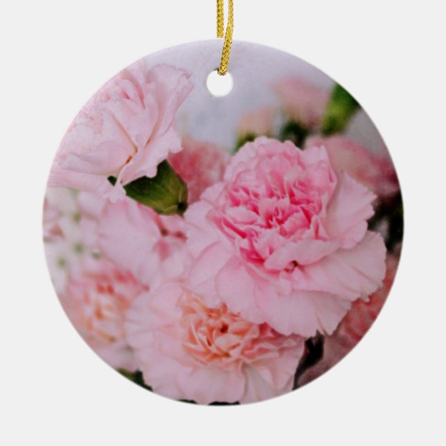 pretty pink carnation flowers ceramic ornament (Front)