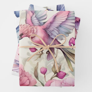 Pretty Pink Carnations Beautiful Bird Mix  Wrapping Paper Sheet