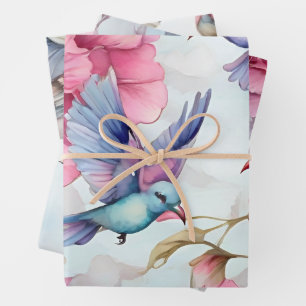 Pretty Pink Carnations Beautiful Bird Mix Wrapping Paper Sheet