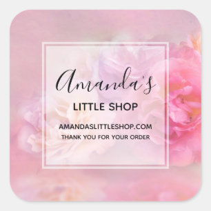 Pretty Pink Carnations Stylish Photo Business Square Sticker