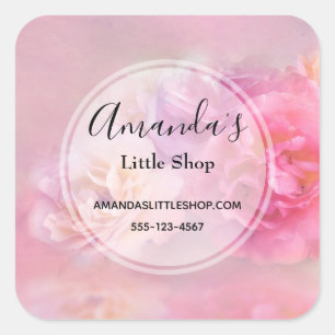 Pretty Pink Carnations Stylish Photograph Business Square Sticker
