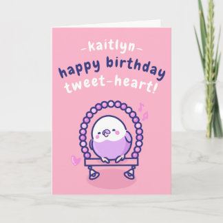 Pretty Pink Cartoon Bird Sweetheart Pun Birthday Card
