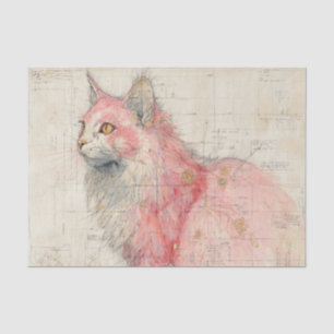 Pretty Pink Cat and Lines Illustrated on Parchment Tissue Paper