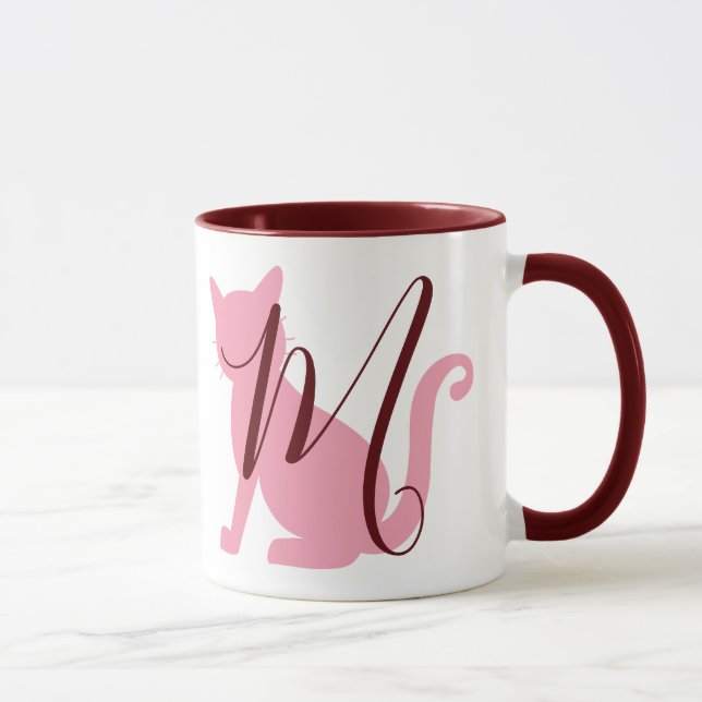 Pretty Pink Cat Monogram Mug (Right)