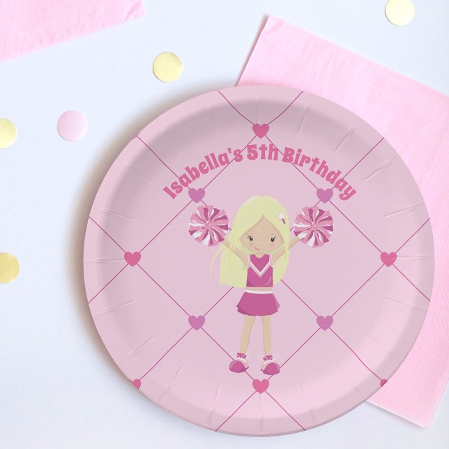 Pretty Pink Cheerleader Custom Kids Birthday Party Paper Plate (Creator Uploaded)
