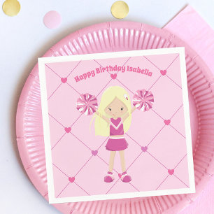 Pretty Pink Cheerleader Girl Custom Birthday Party Napkin