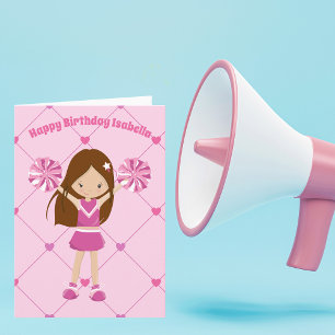 Pretty Pink Cheerleader Personalised Birthday Girl Card