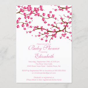 Pretty Pink Cherry Blossom Floral Baby Shower Invitation
