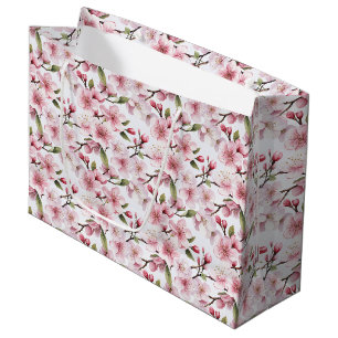Pretty Pink Cherry Blossom Flowers Bridal Shower Large Gift Bag