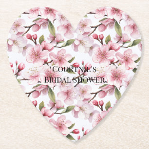 Pretty Pink Cherry Blossom Flowers Bridal Shower Paper Coaster