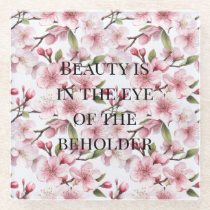 Pretty Pink Cherry Blossom Flowers Glass Coaster