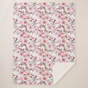 Pretty Pink Cherry Blossom Flowers Sherpa Blanket